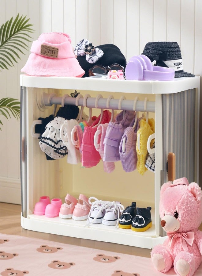 Walant Foldable Doll Wardrobe Closet Storage Box Compatible with Labubu Clothes with 15 Hangers & Rod - Stackable Organizer Cabinet for 15/17cm Doll Clothes with Dust-Resistant Cover and Display Shelf - Image 2